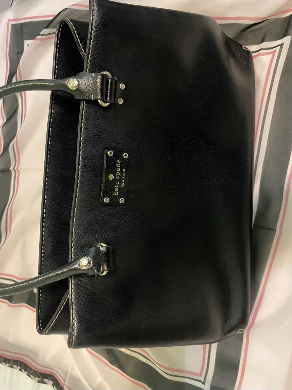 kate spade Black Leather Tote with Gold Logo Plate - Picture 1 of 11